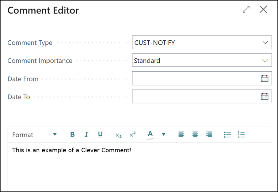 Populating the comment editor in Business Central