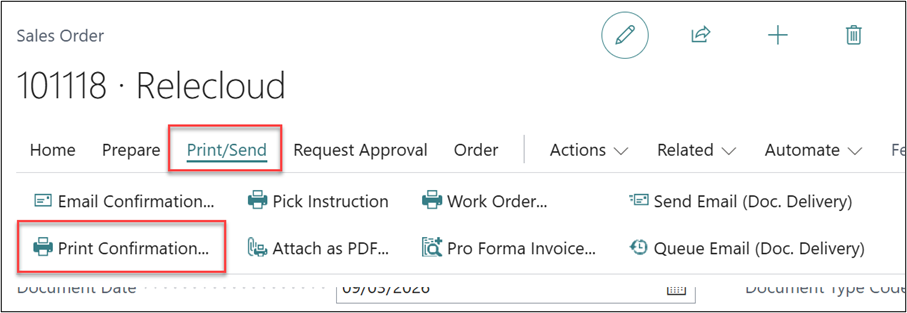 Viewing comments on the Sales Order in Business Central