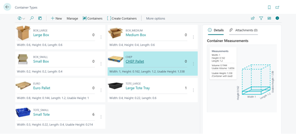 Container set up process in Business Central