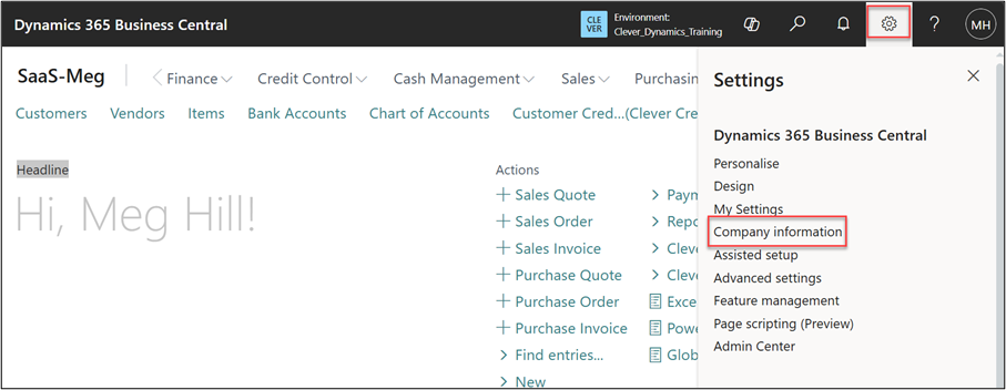 Company information page in Business Central